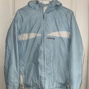 Billabong Light Blue and White Hooded Jacket